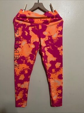 Zumba Fitness Mid Rise Tie-Dye Leggings in Orange and Pink